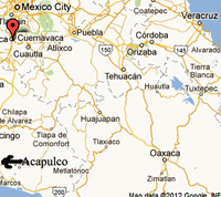 Mexico map that shows Mexico City, Cuernavaca and Acapulco