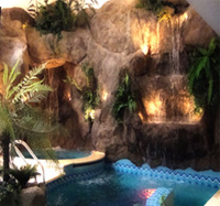 pool and fountain grotto in the lobby of Club Sparta