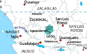 A map of Auguascalientes, both state and city. (Like NY, NY)