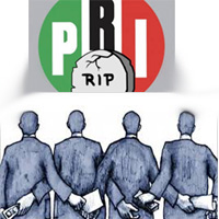 cartoon showing corrupt PRI officials exchanging bribes
